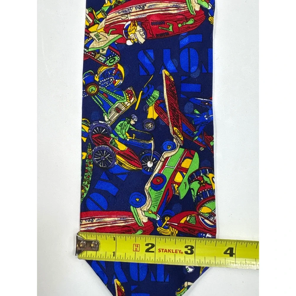 Pagliano Milan New‎ York Silk Tie Vintage Tin Toy Novelty Navy Motorcycle Car